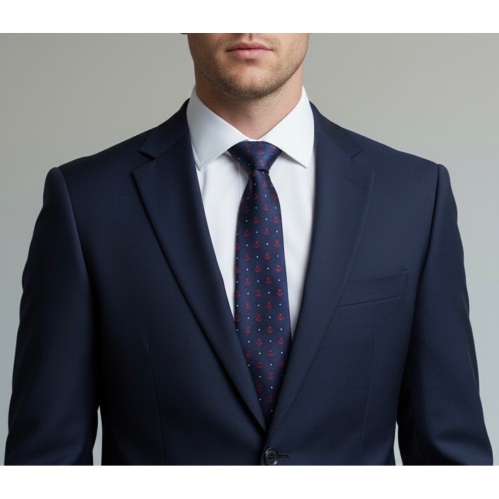 Tommy Hilfiger Mens Silk Tie‎ Navy Blue Red Anchor Polka Dot Nautical One Size